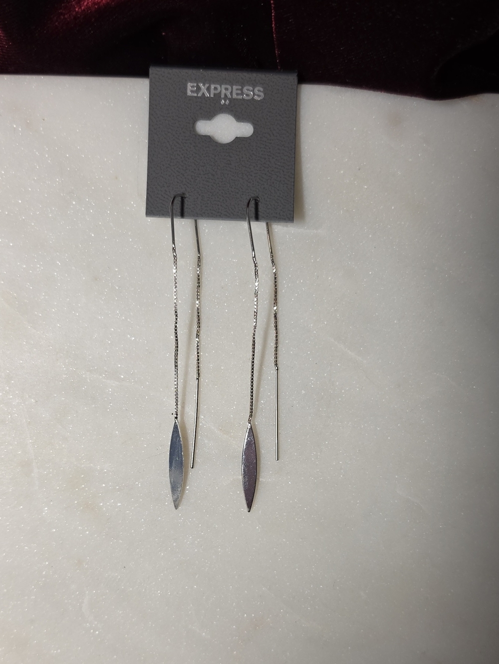 Express Silvertone Threader Earrings with Marquise Drops